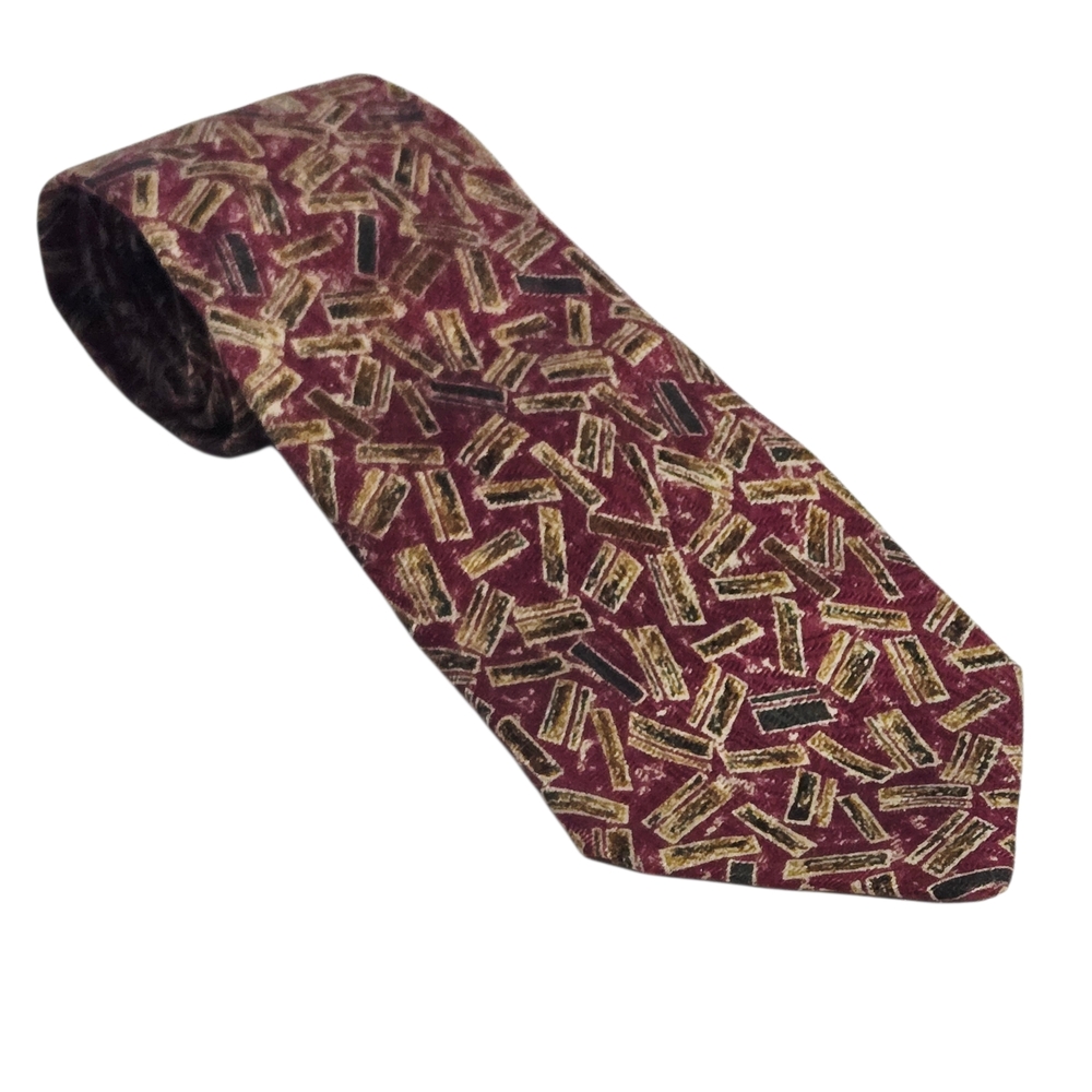 Vintage Fendi Roma 100% Silk Geometric Pattern Men's Necktie Burgundy.